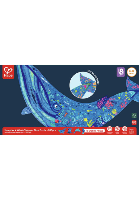 Puzzle de Suelo Brillante de Ballena - 200 pzs HAPE