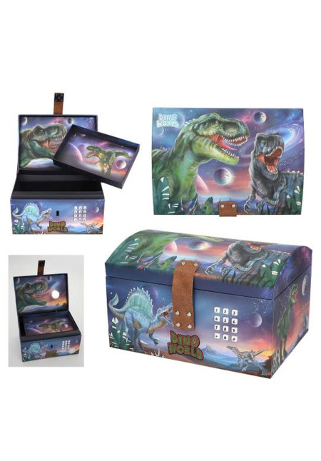 Cofre del tesoro con código, sonido y luz Dino World BY DEPESCHE