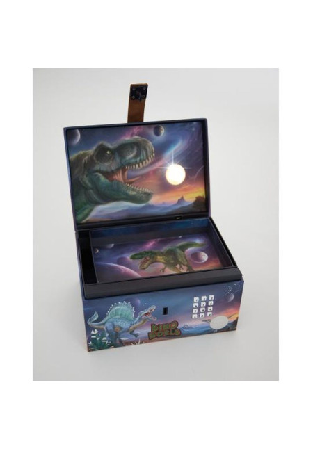 Cofre del tesoro con código, sonido y luz Dino World BY DEPESCHE