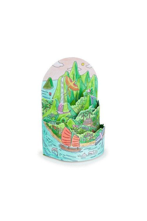 Colorear Diorama En la cima de la isla DJECO