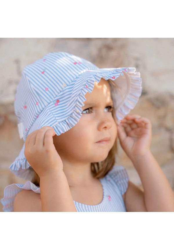Gorro reversible Sunny Flowers azul LITTLE DUTCH